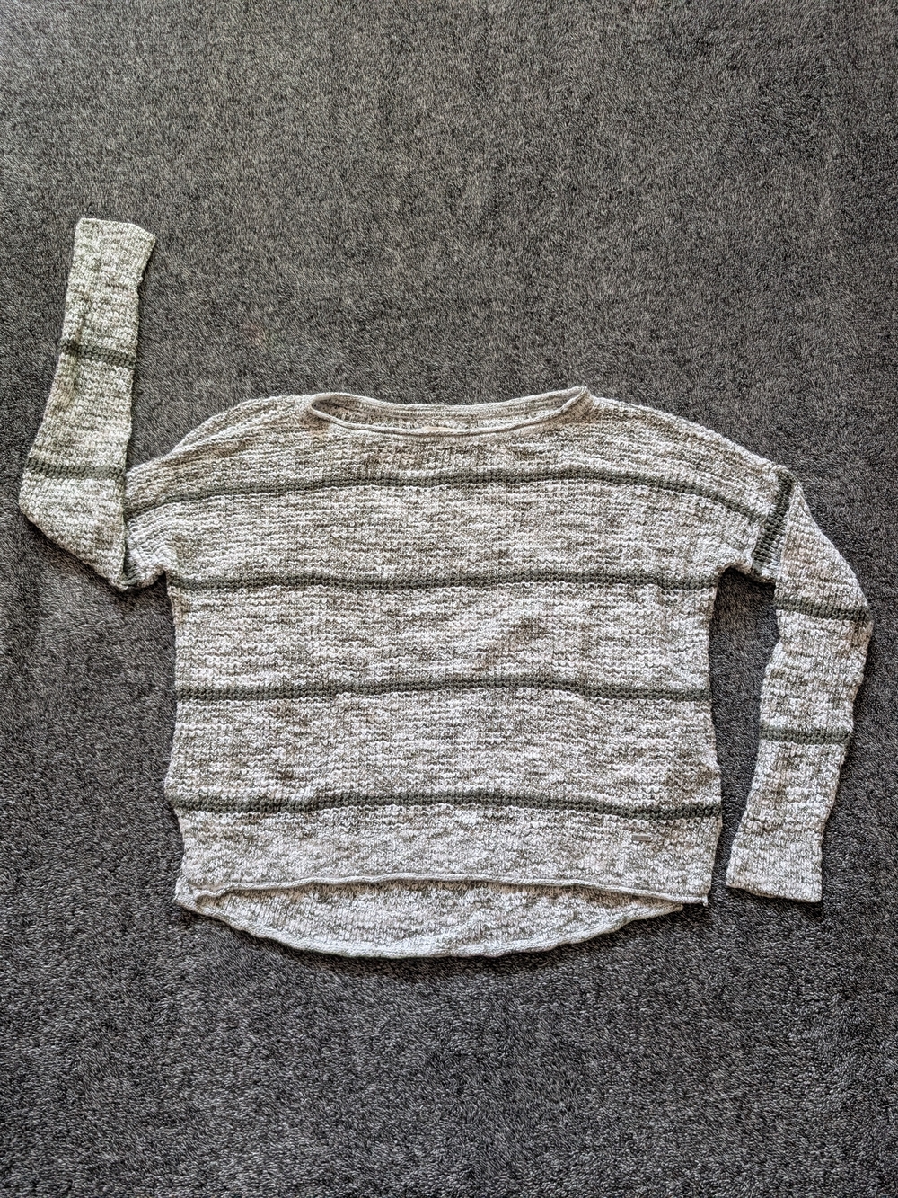 Hollister Gray Marled Striped Crewneck Sweater